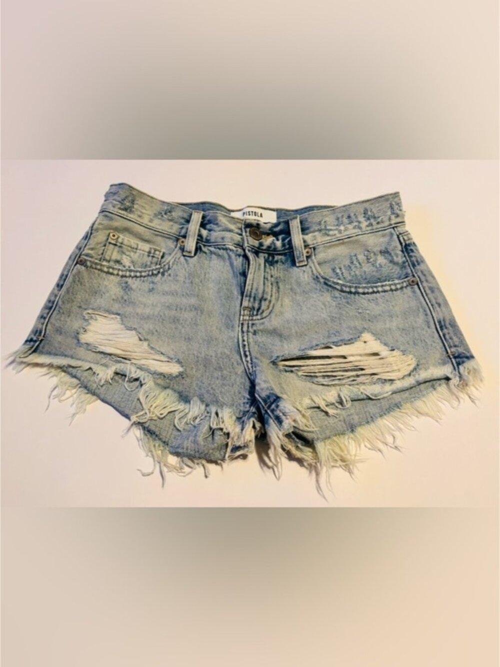 pistola Light Blue Distressed Denim Cutoff Shorts